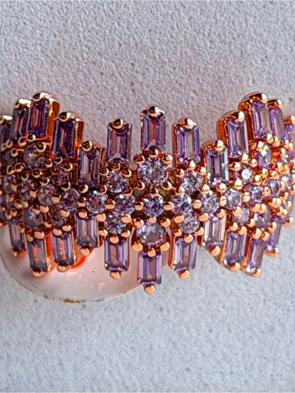 Bomb Party Delicate Beauty Purple Topaz CZ Rose Gold Ring Size 6 Cocktail NWT
